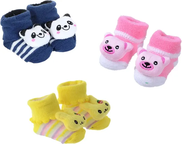 Shop Frenzy Born Baby Fancy Cartoon 3D Face Socks Cum Shoes Booties (0-6 Months)