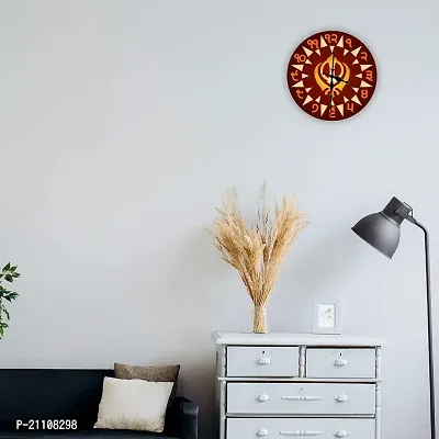 Digital Print on Wood 11x11 Inch Wall Clock for Home and Office - (Without Glass) (Khanda Maroon)-thumb2