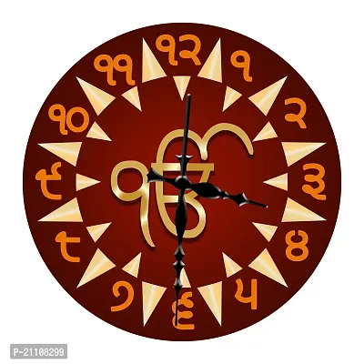 Digital Print on Wood 11x11 Inch Wall Clock for Home and Office - (Without Glass) (Ik Onkar Maroon)-thumb0