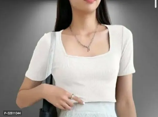 Stylish White Cotton Blend  Top For Women