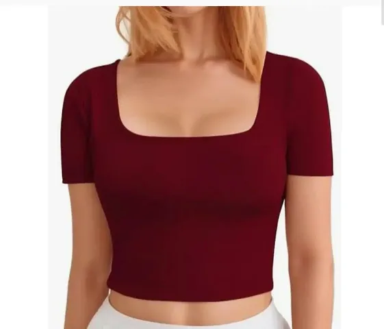 Classic Lycra Solid Crop Top for Women