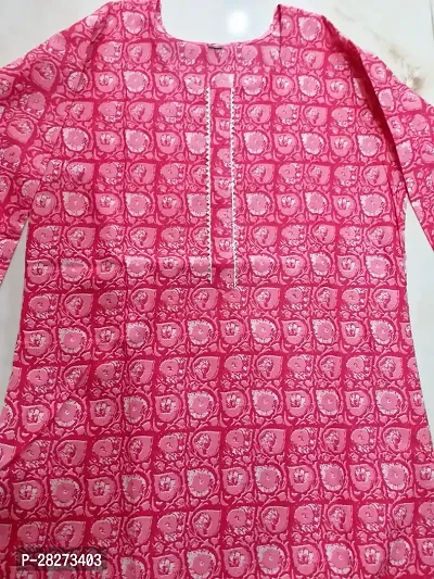 Floral Printed Pink Straight Cotton Kurta-thumb0