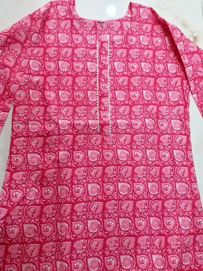 Floral Printed Pink Straight Cotton Kurta