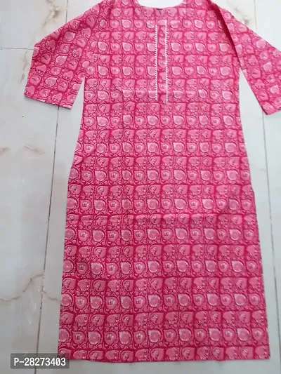 Floral Printed Pink Straight Cotton Kurta-thumb2