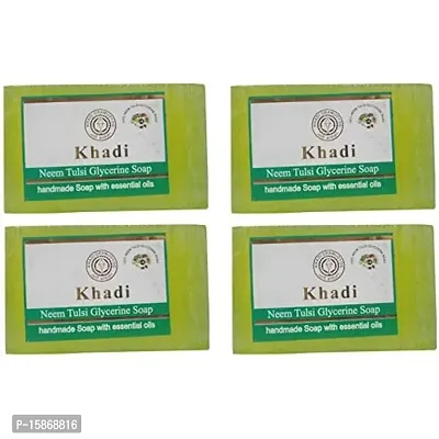 Herbal Khadi Handmade Neem and Tulsi Soap With Essential Oils - Pack Of 4-thumb0