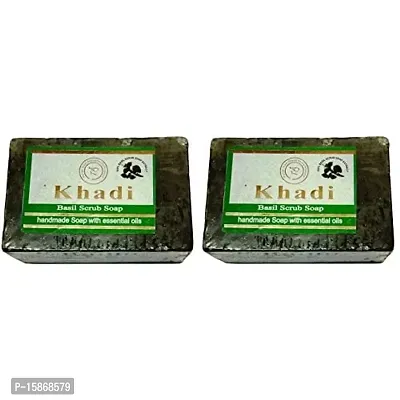 Khadi Herbal Basil Scrub Soap 12G Each Pack Of 2-thumb0