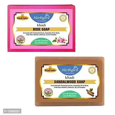 Classic Khadi Natural Soap Combo- Rose and Sandalwood Handmade Soap Enriched With Essential Oils( Pack Of 2, 125G Each )-thumb0