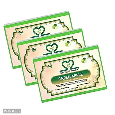 Classic 100% Pure and Natural Hand Made Ayurvedic Green Apple Face and Body Soap For All Skin Types Pack Of 3, 125 Gm Each