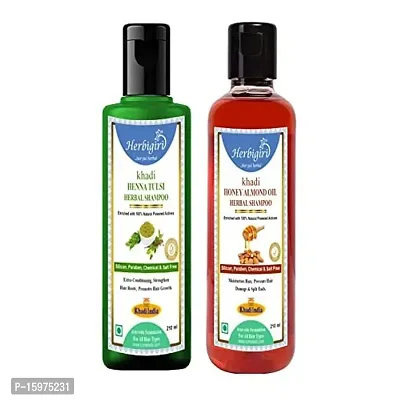 Classic Heena Tulsi and Honey Almond Oil Herbal Shampoo 420Ml ( Pack Of 2, 210Ml Each )