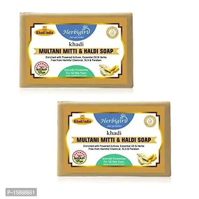 Classic Khadi Natural Soap Combo-Multani Mitti and Haldi Handmade Soap Enriched With Essential Oils(Pack Of 2, 125G Each)