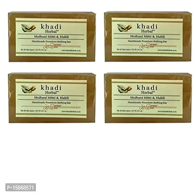 Khadi Herbal Multani Mitti Bath Soap 4 x 125Gm L Parvati Gramodyog Herbal Products-thumb0