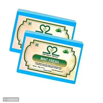 Classic 100% Pure and Natural Hand Made Ayurvedic Mint Fresh Face and Body Soap For All Skin Types Pack Of 2, 125 Gm Each