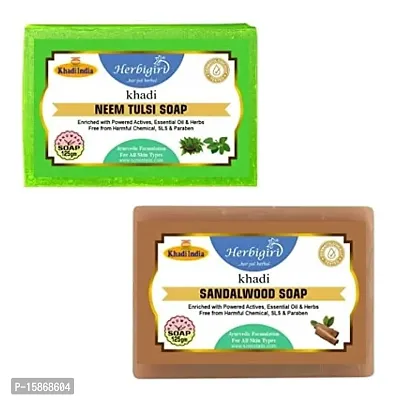 Classic Khadi Natural Soap Combo- Neem Tulsi and Sandalwood Handmade Soap Enriched With Essential Oils( Pack Of 2, 125G Each )