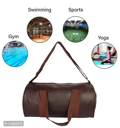 Ztama Craft Unisex PU Leather Medium Size Travel Weekender Gym Duffle Bag for Men Women Girls (Brown)-thumb2