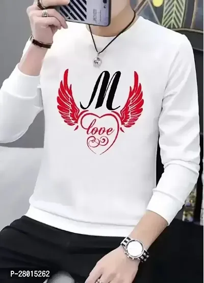 Elegant White Polyester Printed Round Neck Full Sleeves Tees For Men