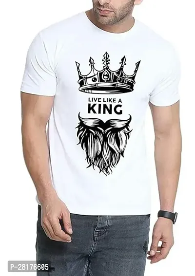 Classic White Polyester Round Neck Printed Tees For Men-thumb0