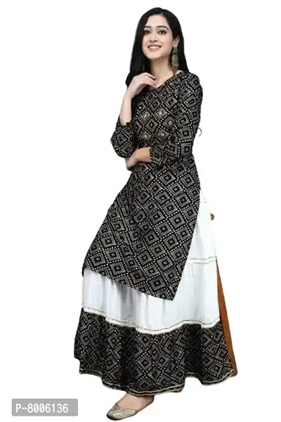 Buy  Try Women's Rayon Straight Kurti with Skirt Set Bandhani Foil Print Kurta Skirt for Girls, Diwali, Festival Puja.