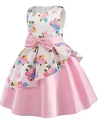 Buy  Try Girl's Satin Floral Printed Knee Length Short Frock Dress.-thumb3