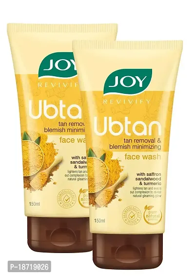 Joy Revivify Ubtan Face Wash | Tan Removal and Blemish Minimizing | With Saffron, Turmeric, Chickpea Flour, Almond Oil, Rose Water, Sandalwood Oil, Walnut Beads (Pack of 2 X 150ml)