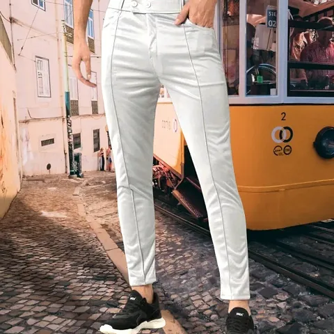 Classic Polyester Spandex Solid Casual Trousers for Men