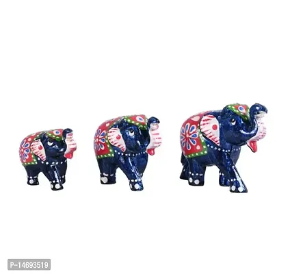 MK Paper Mache Elephant showpiece for Home Decor, Show Pieces Items Set of 3 Pieces, (Standard, White)-thumb0