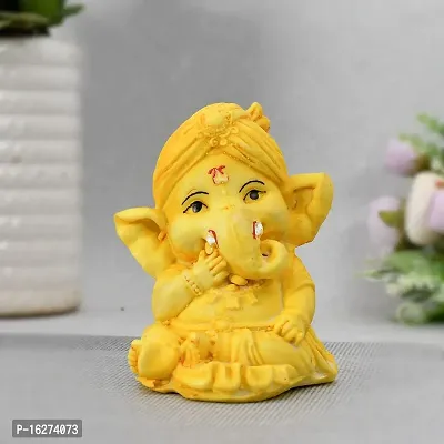 Ganesh Idol Murti Statue for Car Dashboard Gift Lord Ganesha Ganpati Idols Showpiece Figurine for Home Pooja Room Diwali Decoration (Yellow)-thumb0