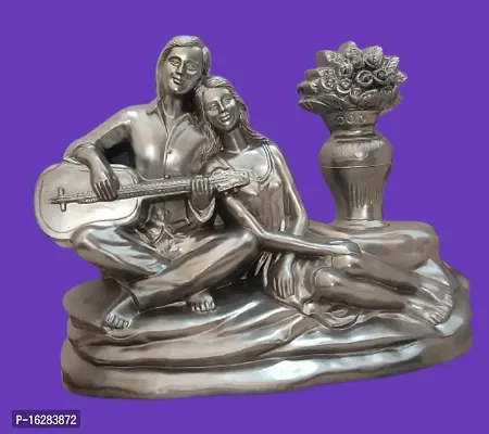 Silver Couple Playing Guitar Figurine for Romantic Love Decorative, Handicraft Showpiece, Home Interior, Bedroom Decor | Love Gift | Showpiece | Hone Decor-thumb2
