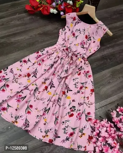 Fabulous pink crepe printed A-Line dress For Girls-thumb0