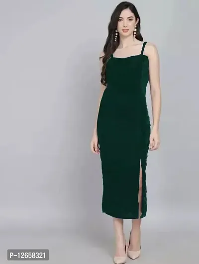 Stylish green velvet solid maxi dress for women