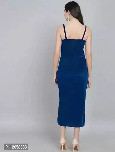 Stylish morpich velvet solid maxi dress for women-thumb2