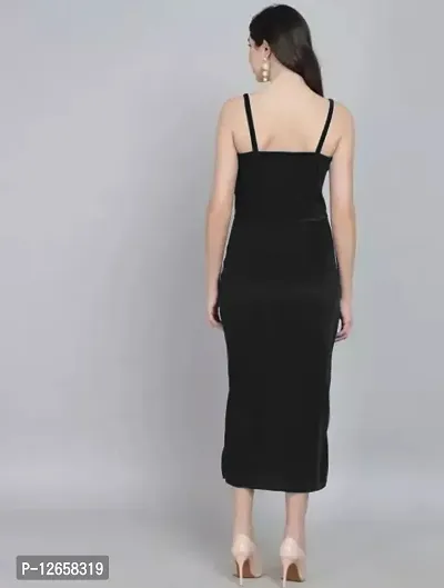 Stylish black velvet solid maxi dress for women-thumb2