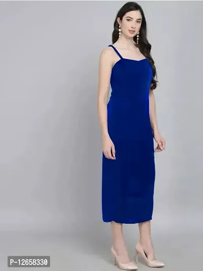 Stylish blue velvet solid maxi dress for women