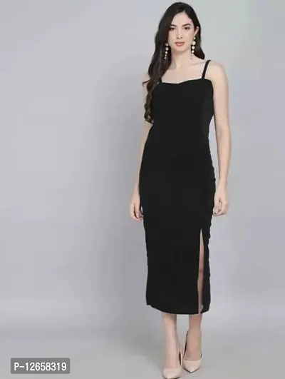 Stylish black velvet solid maxi dress for women-thumb0