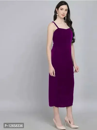Stylish wine velvet solid maxi dress for women