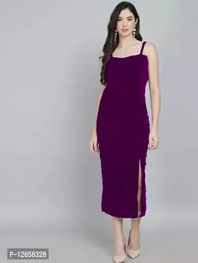 Stylish wine velvet solid maxi dress for women