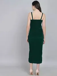 Stylish green velvet solid maxi dress for women-thumb1