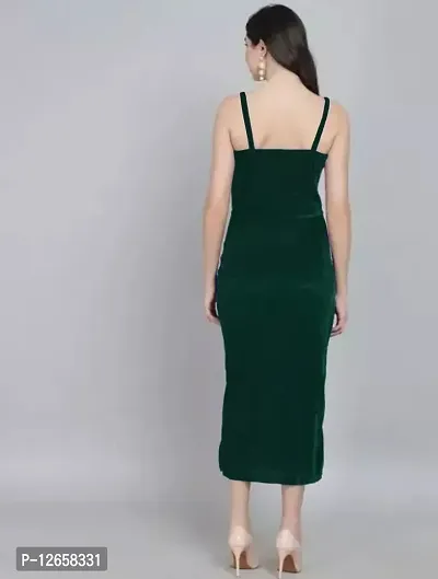 Stylish green velvet solid maxi dress for women-thumb2