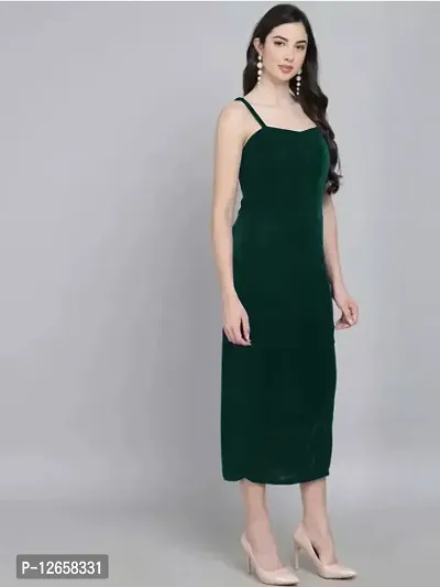 Stylish green velvet solid maxi dress for women-thumb0