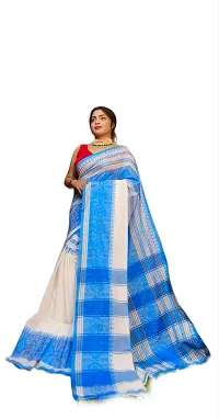 Sabita Customery Women's Printed Cotton Blend Casual Saree with Blouse Piece - White  Sky-thumb1
