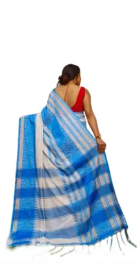 Sabita Customery Women's Printed Cotton Blend Casual Saree with Blouse Piece - White  Sky-thumb2