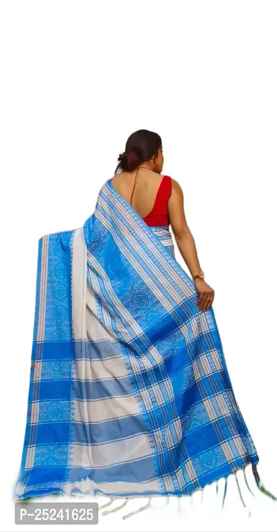 Sabita Customery Women's Printed Cotton Blend Casual Saree with Blouse Piece - White  Sky-thumb3