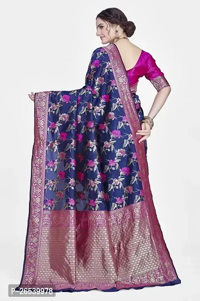 Stylish Silk Blend Zari Saree With Blouse Piece For Women-thumb2