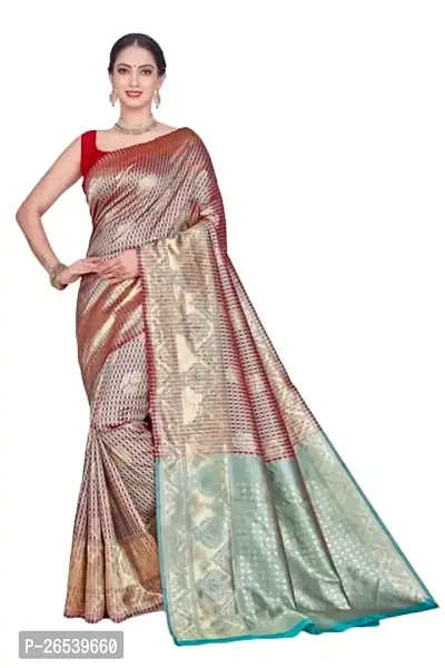 Stylish Silk Blend Woven Banarasi Saree With Unstitched Blouse-thumb0