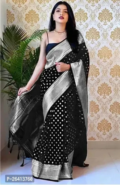 Beautiful Black Art Silk Zari work Woven Banarasi Saree With Blouse Piece-thumb0