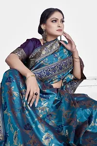 Stylish Silk Blend Zari Saree With Blouse Piece For Women-thumb2