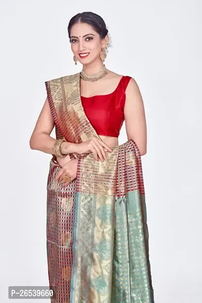 Stylish Silk Blend Woven Banarasi Saree With Unstitched Blouse-thumb3