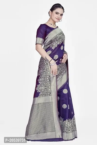 Stylish Silk Blend Zari Saree With Blouse Piece For Women-thumb5