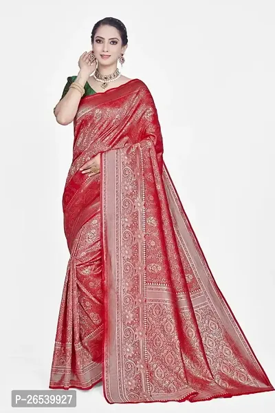 Stylish Silk Blend Zari Saree With Blouse Piece For Women-thumb0