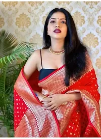 Stylish Soft Silk Red Saree With Blouse Piece For Women-thumb1