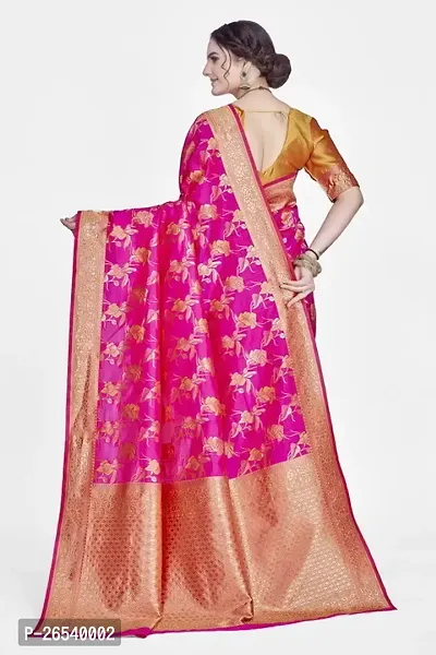 Stylish Silk Blend Zari Saree With Blouse Piece For Women-thumb2